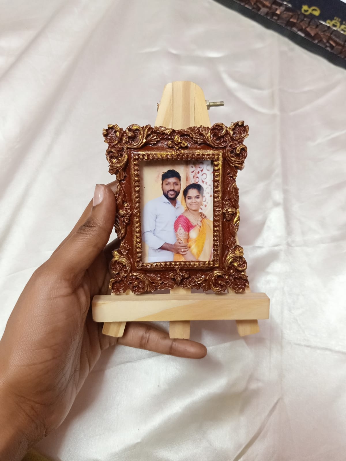 Hand-held antique-style personalised mini photo frame